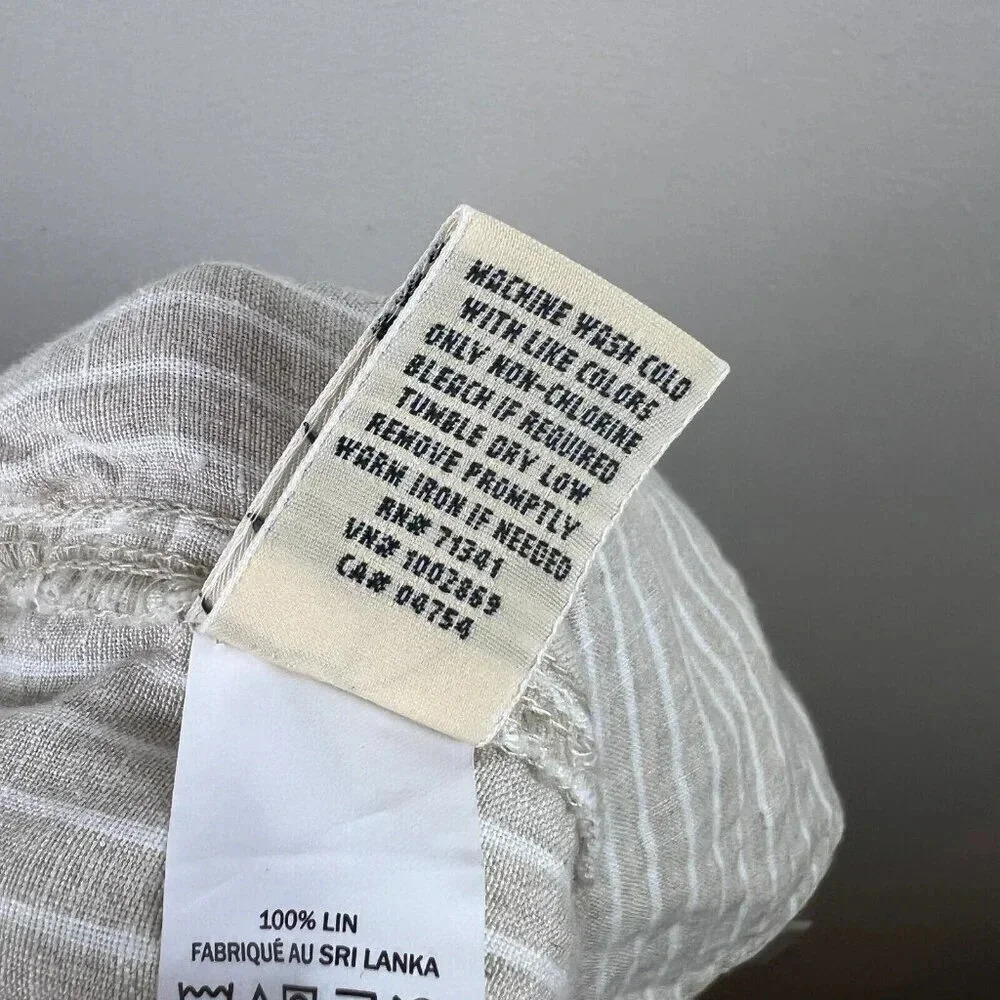 L.L. Bean Pull On Linen Pants Size 16 Petite Beige Stripes Minimal Lagenlook - Picture 10 of 10